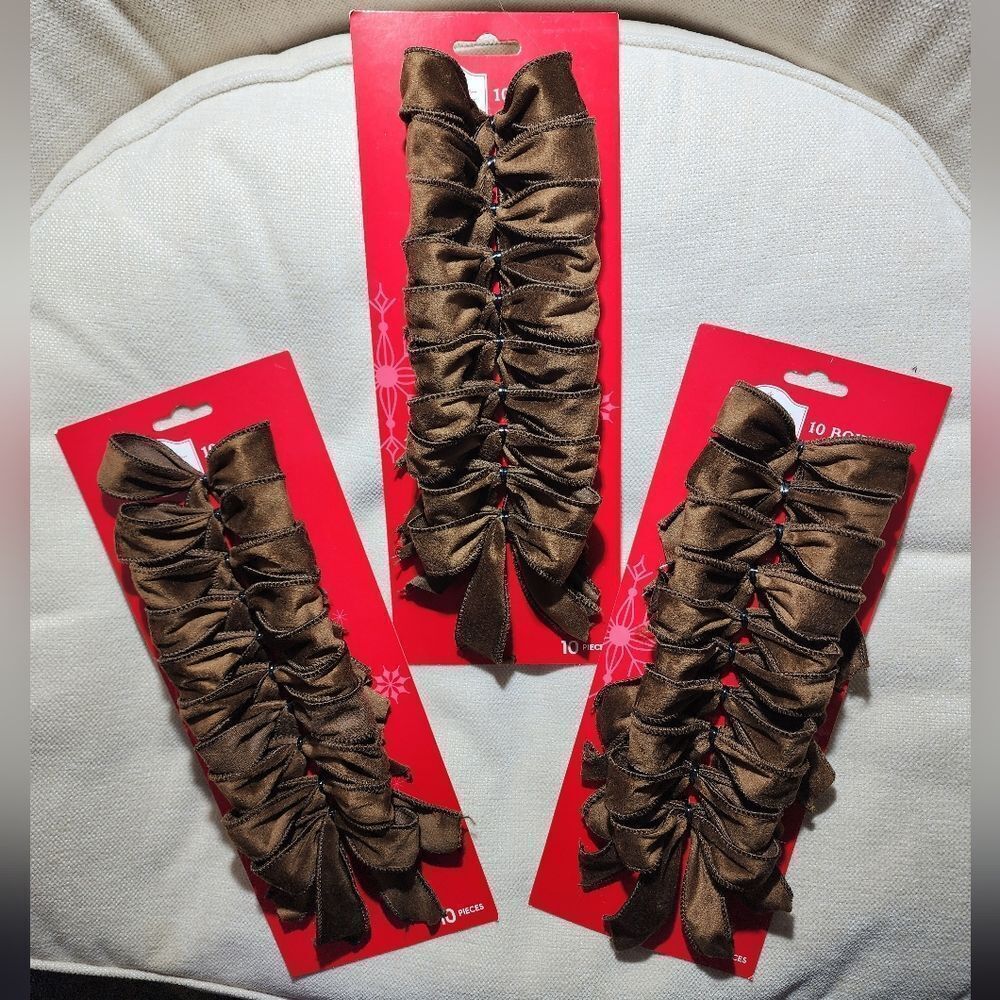Lot of 3 Holiday Time Velvet Decorative Christmas Brown Bows